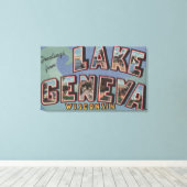 Meer van Genève, Wisconsin - Grote letterscènes Canvas Afdruk (Insitu (Houten vloer))
