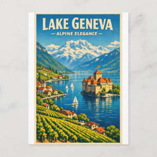 Meer van Genève, Zwitserland, in klassieke retro-s Briefkaart