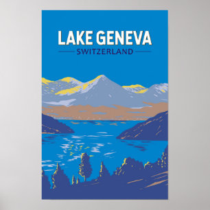 Meer van Genève Zwitserland Reizen Kunst Vintage Poster