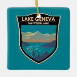 Meer van Genève Zwitserland Travel Art  Keramisch Ornament<br><div class="desc">Meer van Genève aan de Zwitserse kant vector art ontwerp. Het Meer van Genève (of Lac Léman) is een halvemaanvormig meer,  gedeeld door Frankrijk en Zwitserland,  en over het hoofd gezien door de Alpen.</div>