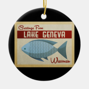 Meer van het Genève Wisconsin Blue Fish Vintage Tr Keramisch Ornament