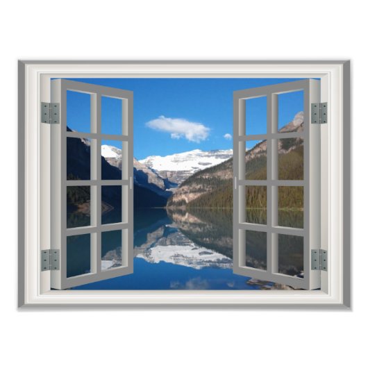 Meer van het Louise Mountain Reflection Lake Faux Foto Afdruk (Voorkant)