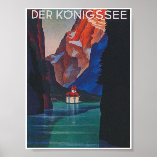 Meer van Konigssee Duitsland Kleurrijke Vintage Re Poster (Voorkant)