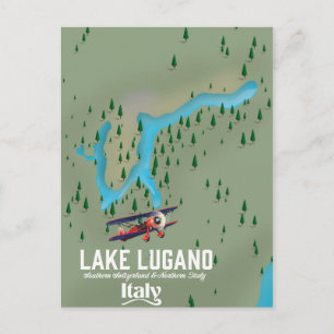 Meer van Lugano Italië - Zwitserland reisposter Briefkaart