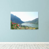 Meer van Lugano - schilderij Canvas Afdruk (Insitu (Houten vloer))