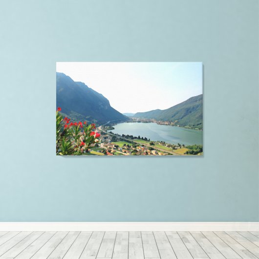 Meer van Lugano - schilderij Canvas Afdruk (Insitu (Houten vloer))