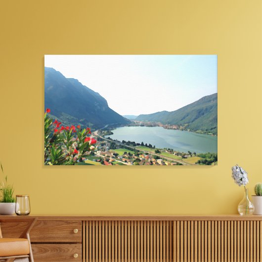 Meer van Lugano - schilderij Canvas Afdruk (Insitu (Woonkamer))