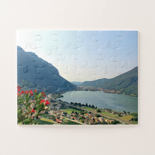Meer van Lugano - schilderij Legpuzzel (Horizontaal)