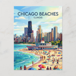Meer van Michigan en North Avenue Beach Chicago US Briefkaart