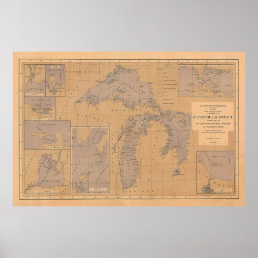 meer van Michigan, Huron & Superior vuurtoren Poster (Voorkant)