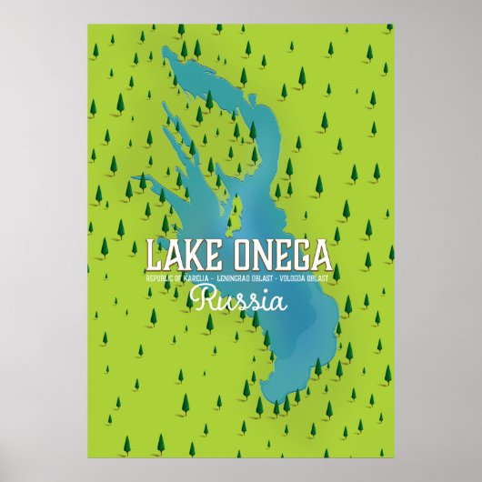 Meer van Onega, rusland, reiskaart Poster (Voorkant)