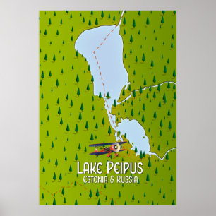 Meer van Peipus Estland en kaart van het Russische Poster