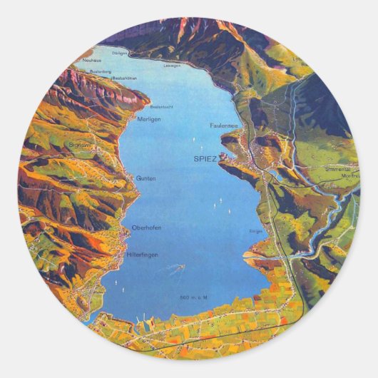 Meer van Thun Zwitserland Reis Ronde Sticker (Voorkant)