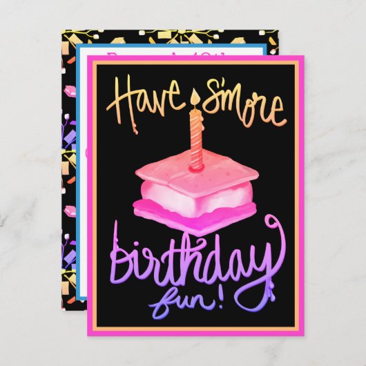 Meer verjaardagsuitnodiging voor S'more Birthday F Bedankkaart (Voorkant / Achterkant)