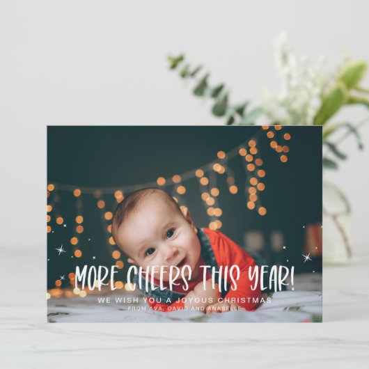 Meer vrolijk dit jaar | Baby Foto Kerstmis Feestdagenkaart (Staand voorkant)