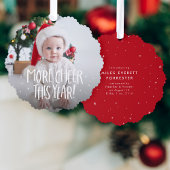 Meer vrolijke leuke rode eerste kerstfoto ornament kaart