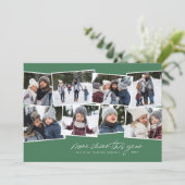 Meer vrolijkheid dit jaar 8-foto collage groen feestdagenkaart (Staand voorkant)