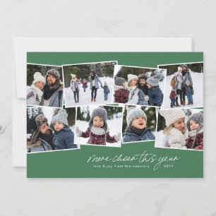 Meer vrolijkheid dit jaar 8-foto collage groen feestdagenkaart