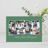 Meer vrolijkheid dit jaar 8-foto collage groen feestdagenkaart (Staand voorkant)