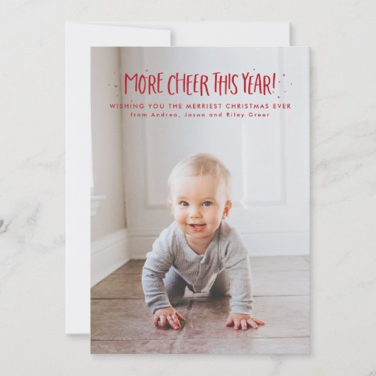 Meer vrolijkheid dit jaar schattig één foto rood k feestdagenkaart (Voorkant)