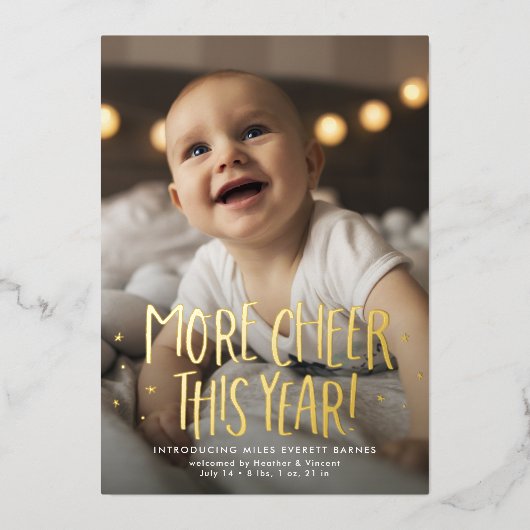 Meer vrolijkheid dit jaar schattige twee foto rode folie feestdagenkaart (Voorkant)