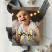 Meer vrolijkheid dit jaar schattige twee foto rode folie feestdagenkaart