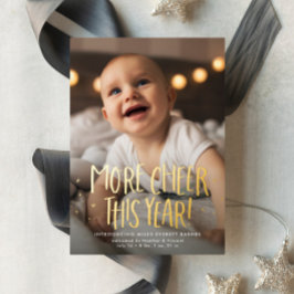 Meer vrolijkheid dit jaar schattige twee foto rode folie feestdagenkaart