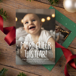 Meer vrolijkheid dit jaar twee foto groene Kerstmi Feestdagenkaart