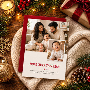 Meer vrolijkheid dit jaar Twee foto's Kerstmis Feestdagenkaart