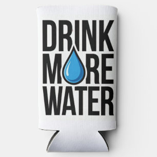 MEER WATER DRINKEN with a blue drop icon Seltzer Blikjeskoeler