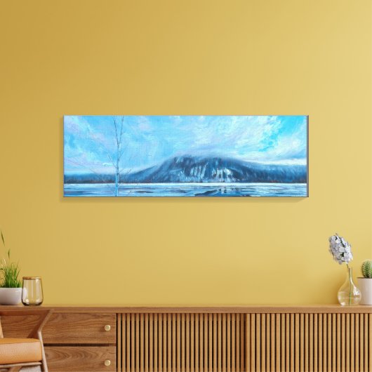 Meer willoughby op ijs Vermont Olieverfschilderij Canvas Afdruk (Insitu (Woonkamer))