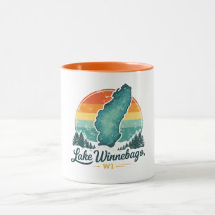 Meer Winnebago WI Zonsondergang Meer Kaart Overzic Mok