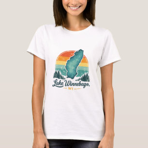 Meer Winnebago WI Zonsondergang Meer Kaart Overzic T-shirt