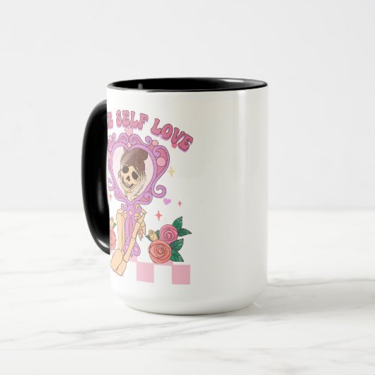 Meer zelfliefdesValentijn Skeleton Selfie Retro Mok (Voorkant links)