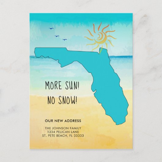 Meer zon! Geen sneeuw! Verhuisd naar Florida Aankondigingskaart (Voorkant)