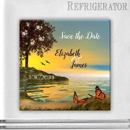 Meer zonsondergang met Butterflies sparen de Date  Magneet