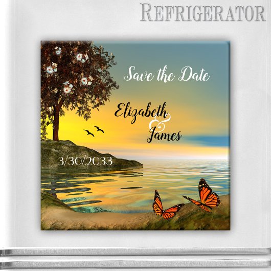 Meer zonsondergang met Butterflies sparen de Date Magneet