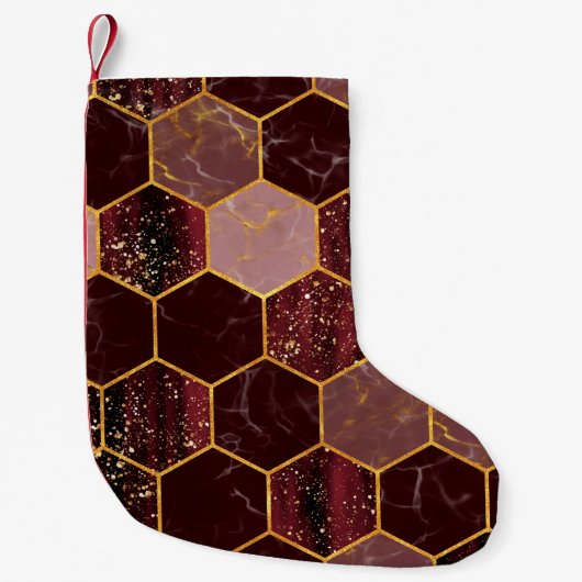 Meerbaar hexagon naadloze textuur met goud kleine kerstsok (Voorkant)