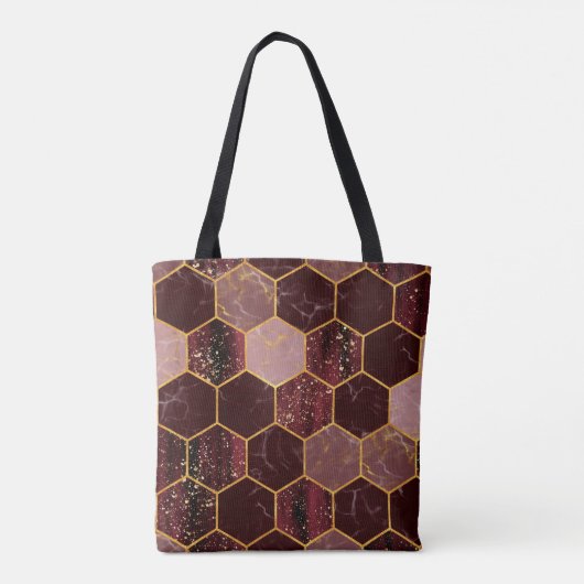 Meerbaar hexagon naadloze textuur met goud tote bag (Achterkant)