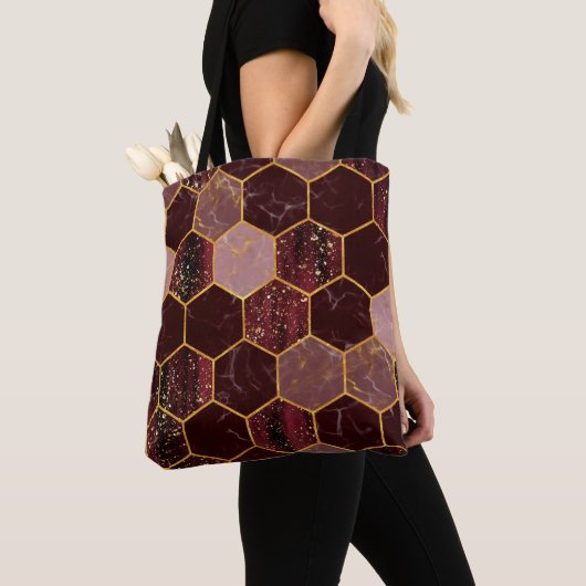 Meerbaar hexagon naadloze textuur met goud tote bag (Dichtbij)