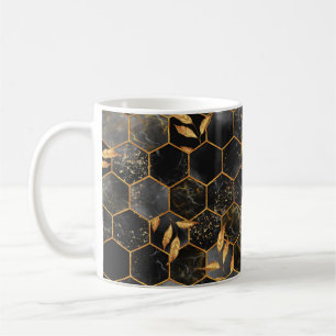 Meerbaar hexagon naadloze textuur met gouden blade koffiemok