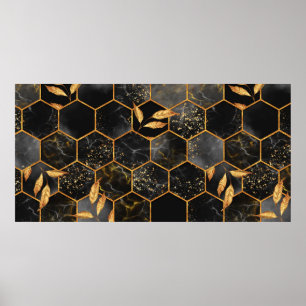 Meerbaar hexagon naadloze textuur met gouden blade poster
