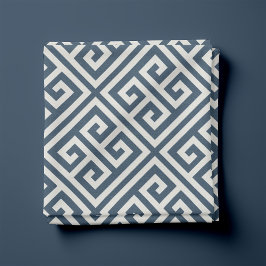 Meerblauw Griekse Sleutel Patroon Stof