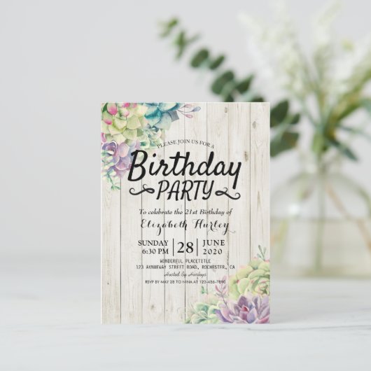 Meerdaagse Planten met een modern Succulent  Rusti Uitnodiging Briefkaart (Staand voorkant)