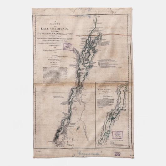 Meerdenmeer van het George Crown Point Map (1776) Theedoek (Verticaal)