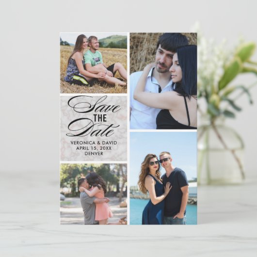 Meerdere afbeeldingen portret bruiloft opslaan van save the date (Staand voorkant)