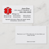 Meerdere allergiekaarten - Noodsituatie Visitekaartje (Voorkant / Achterkant)