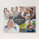 Meerdere Familie Foto Collage Cadeau aandenken op  Legpuzzel<br><div class="desc">Vier gezinsmomenten op een creatieve en zinvolle manier met deze aangepaste familiefoto-collage-legpuzzel. Met meerdere fotoplaatsingen kunt u met dit ontwerp uw meest waardevolle snapshots laten zien, of het nu gaat om familiereünies, vakanties, feestdagen of dagelijks gelach. De elegante centrale naamplaat voegt een stijlvolle touch toe, waardoor deze puzzel zowel leuk...</div>