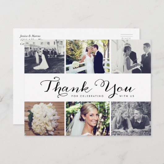 Meerdere foto bruiloft Dank u Briefkaart (Voorkant / Achterkant)