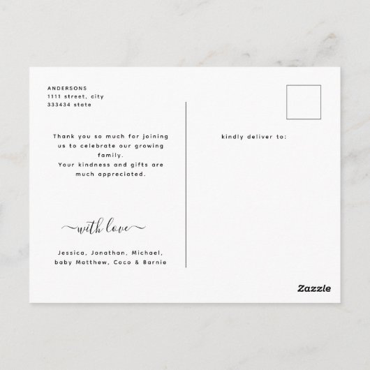 Meerdere foto collage chic schrift baby bedankt ka briefkaart (Achterkant)